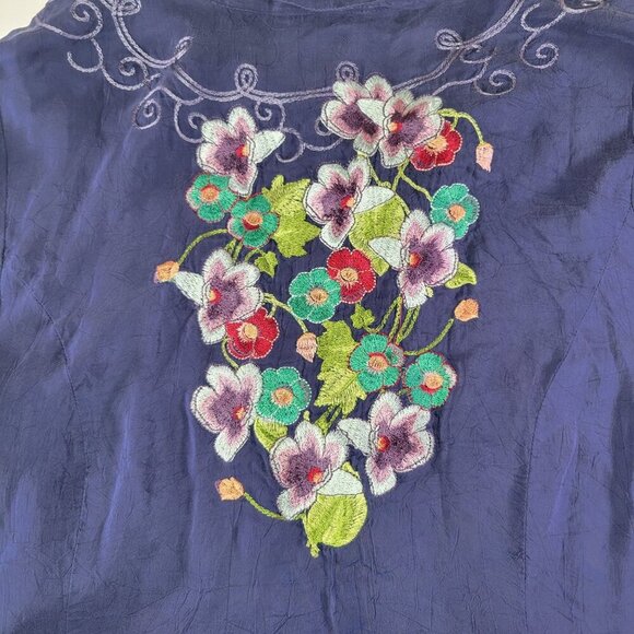 Soft Surroundings Women Purple Embroidered Floral Button-Down Shirt Top Size M - Picture 11 of 11